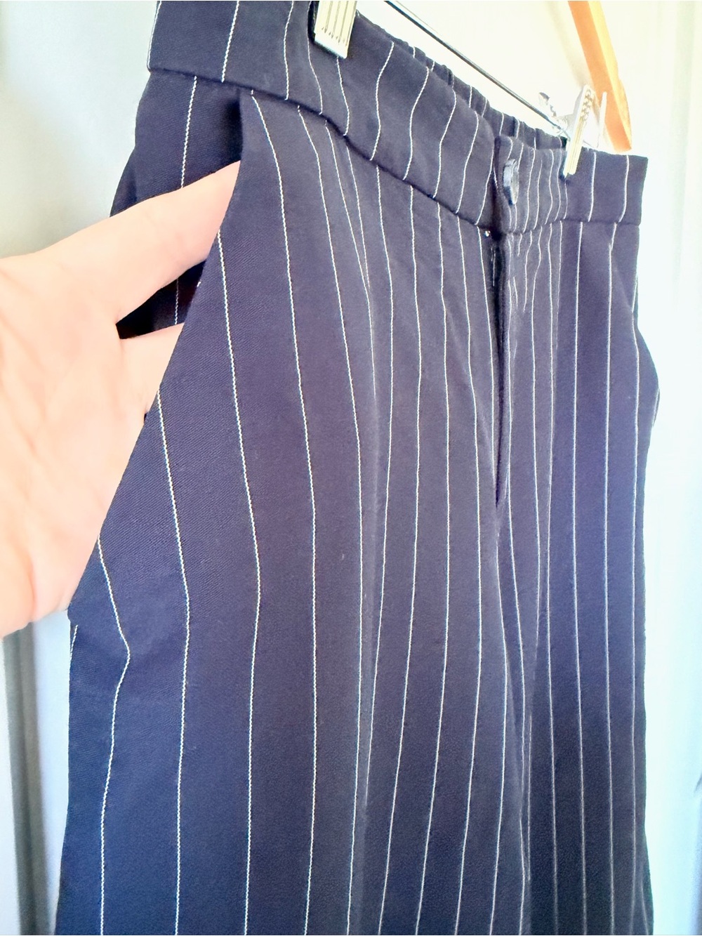 Sanctuary Navy Pinstriped Wide Leg Trousers - Picture 3 of 10